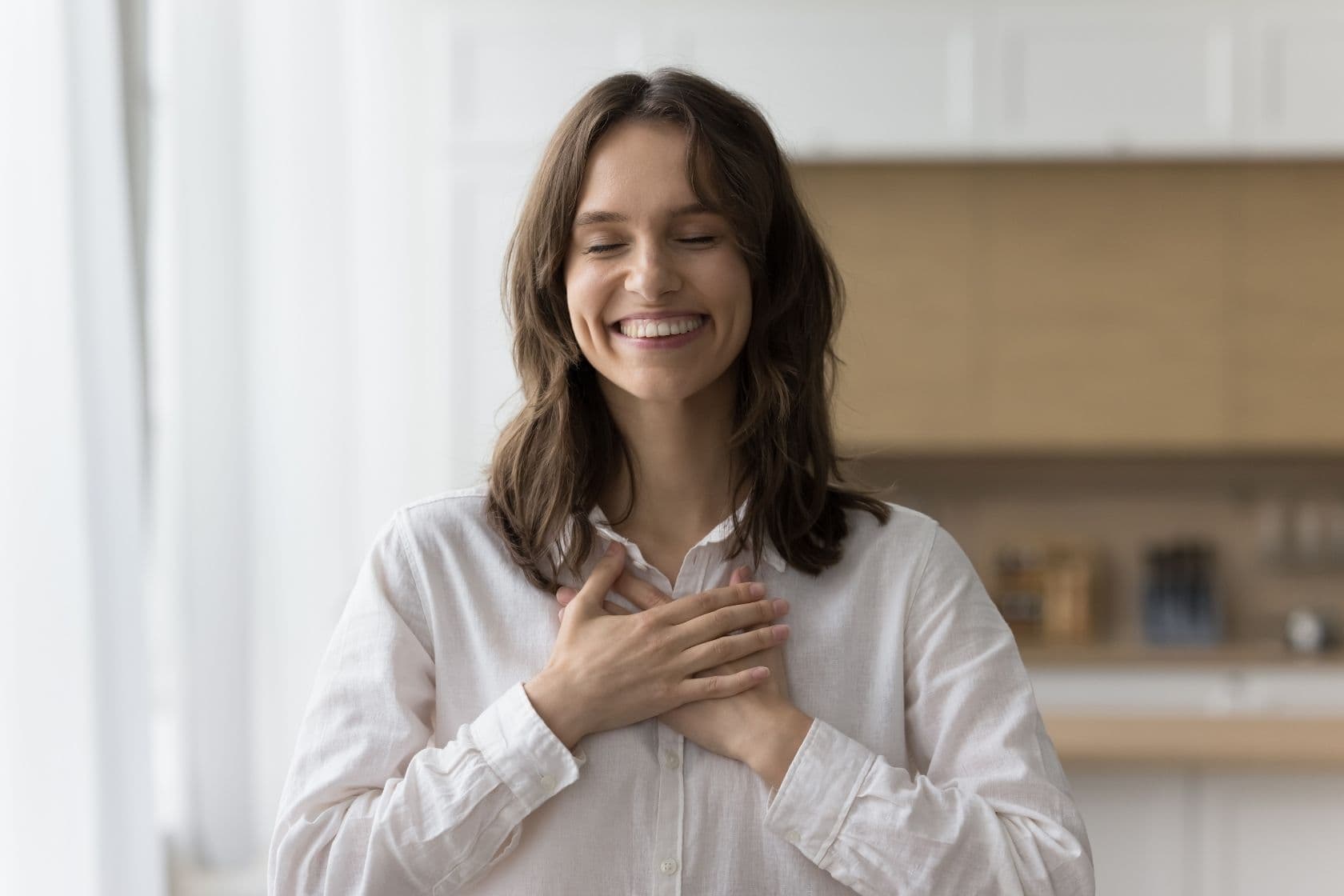 Woman feeling grateful and at peace